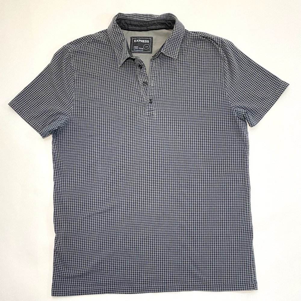 Express Stretch Moisture Wicking Printed Grey Polo Shirt Men's Size L/G